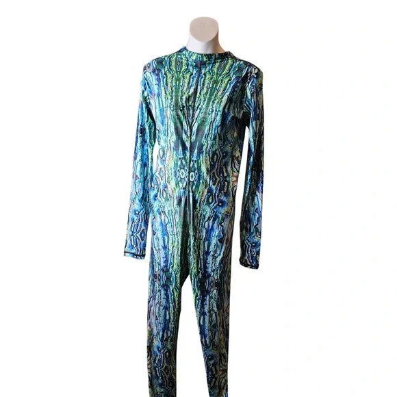 Slippins Long Sleeve Skinsuit Women OS Multi Color NWT Abstract Zip up - Picture 3 of 6